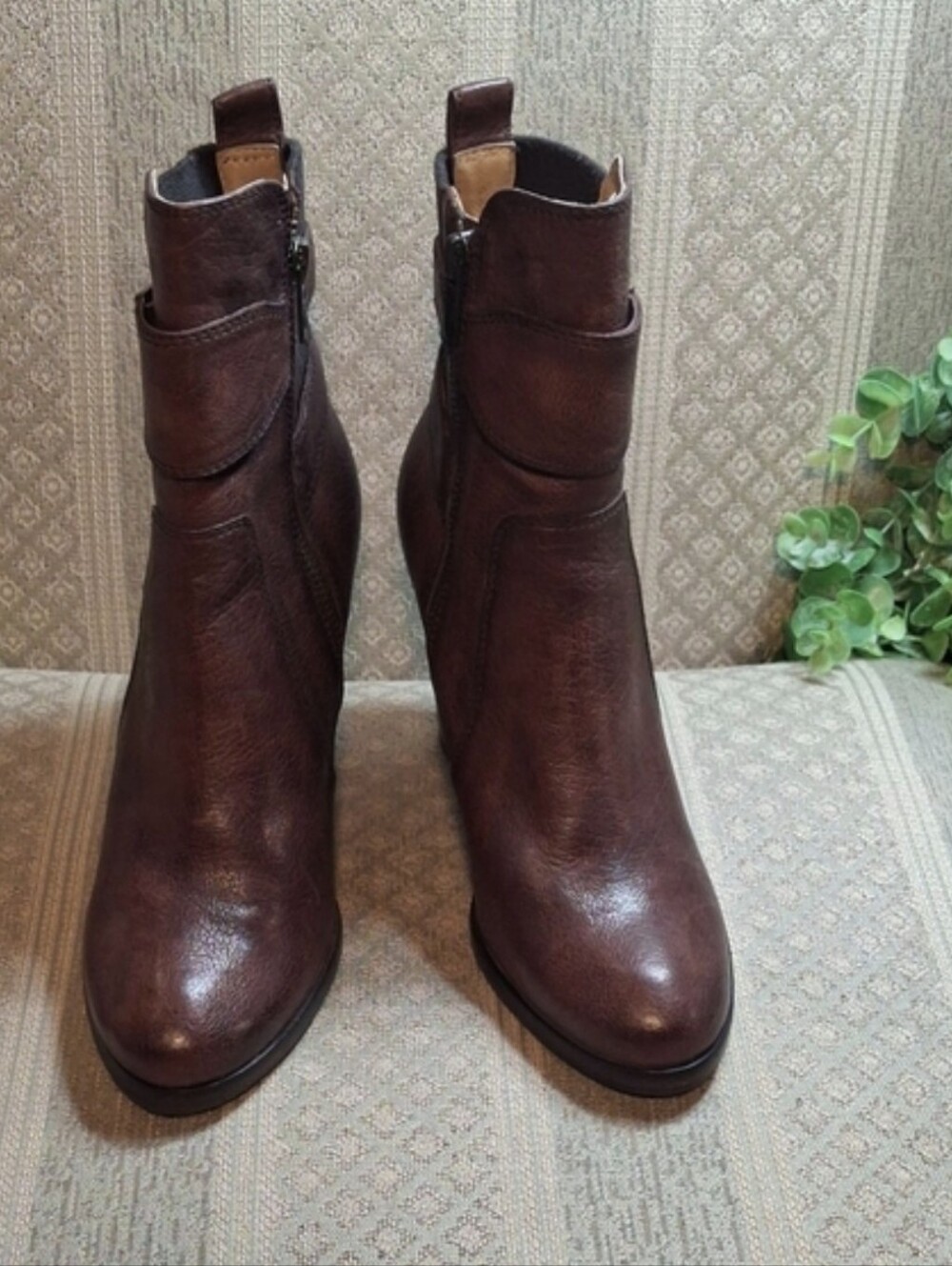 Frye Distressed Leather Heeled Ankle Bootie with Buckle Detail - Picture 3 of 14